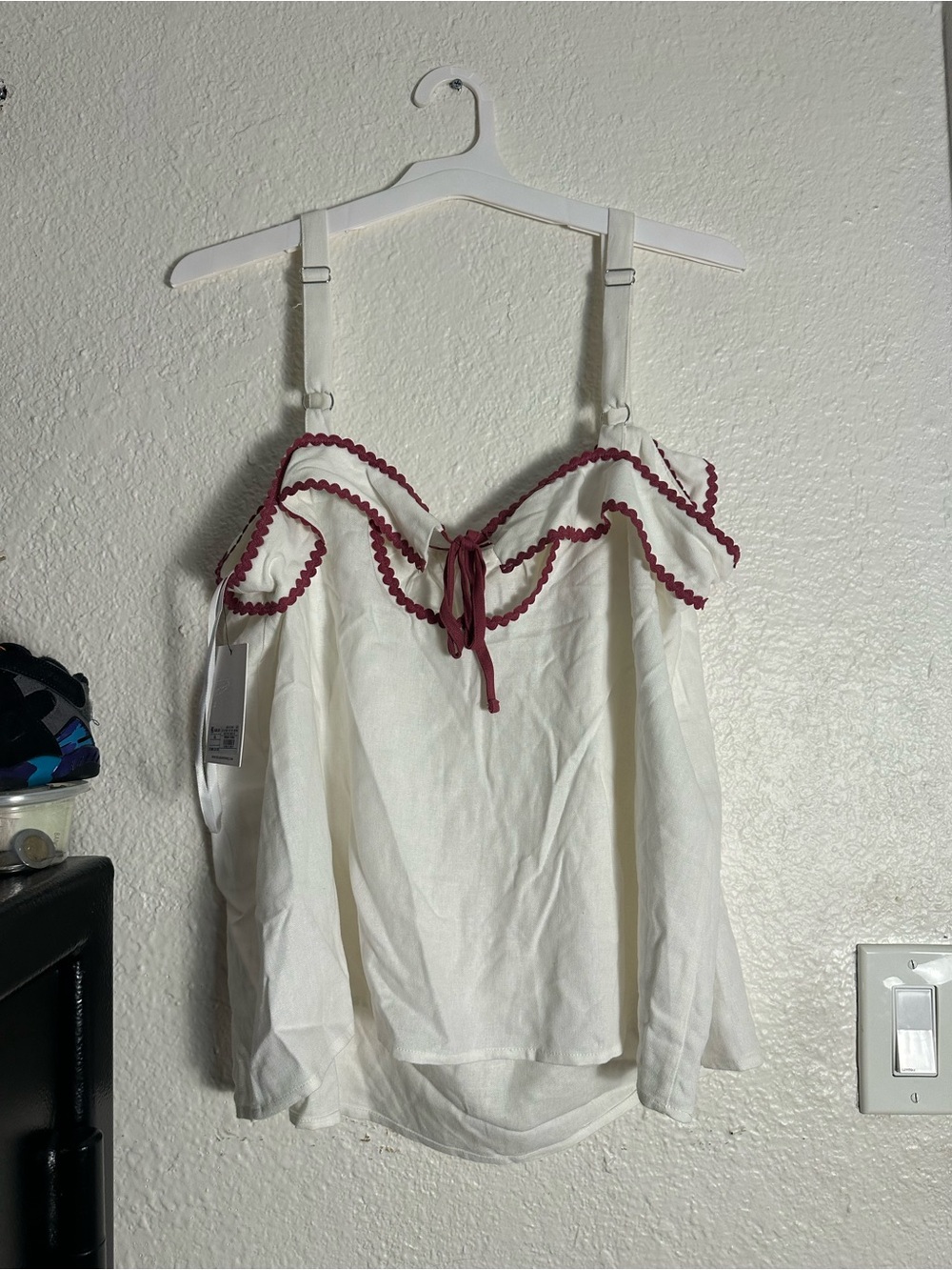 SOLID & STRIPED White Tank with Wine/plum color Trim